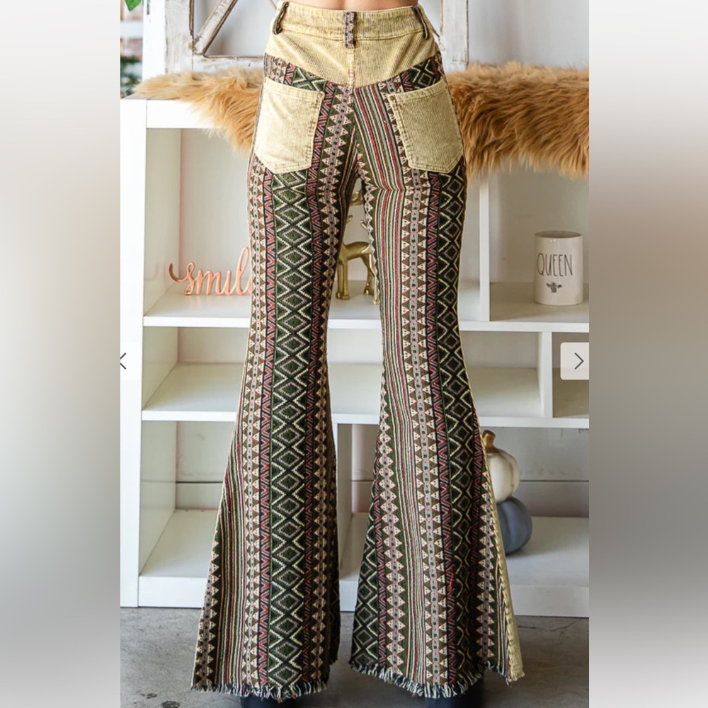 Brand Nee Oli&Hali washed Aztec Patterned & corduroy Flare Pants - Picture 4 of 5
